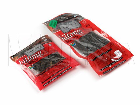 Упаковка вяленного мяса в МГС в мягкую плёнку на термоформере