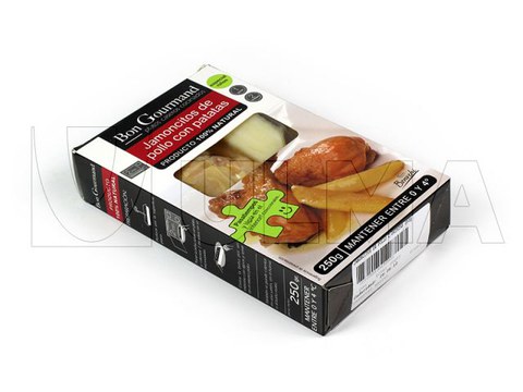 Упаковка жареного куриного окорочка в вакуум на термоформере