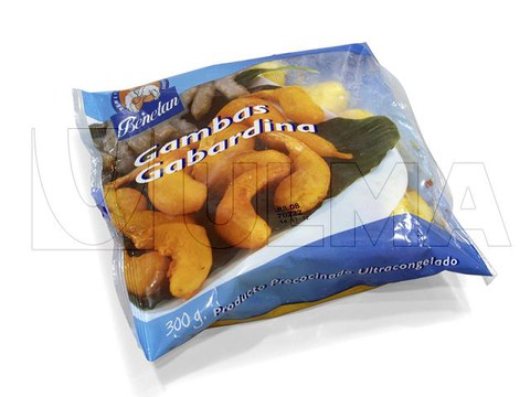 Упаковка креветок во фритюре на вертикальной машине